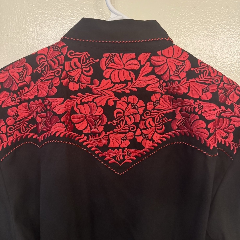 Scully Gunfighter Western Snap Front Shirt Men's L Black/ Red Floral Embroidery - Picture 8 of 12